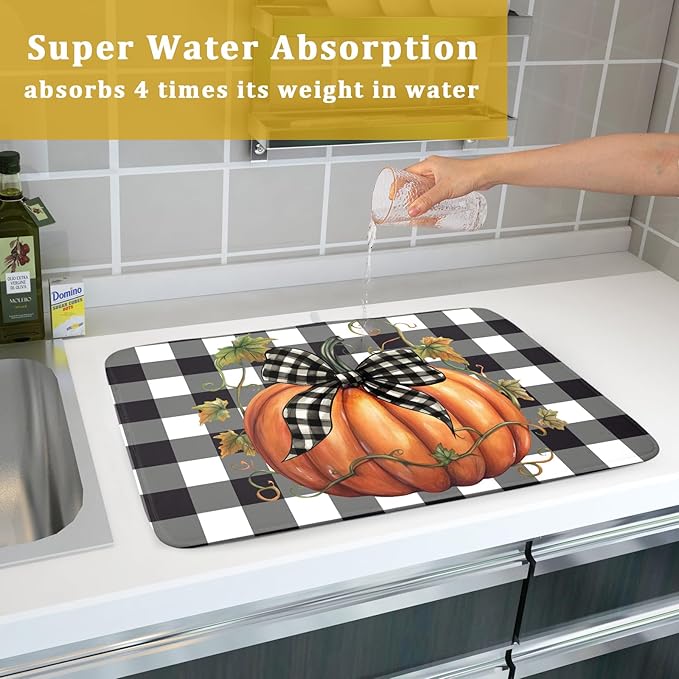 Fall Drying Mats for Kitchen Counter Fall Pumpkin Dish Drying Mat 18 x 24 Inch