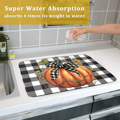 Fall Drying Mats for Kitchen Counter Fall Pumpkin Dish Drying Mat 18 x 24 Inch