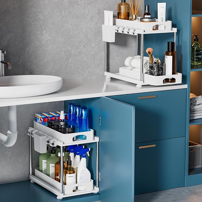 VERIFOST 2 Pack Under Sink Organizers and Storage, Double Sliding Kitchen