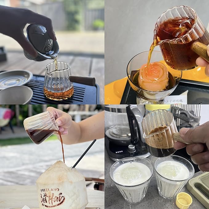 Wooden Handle Coffee Cup with Scale, Espresso Accessories Double Scale Glass