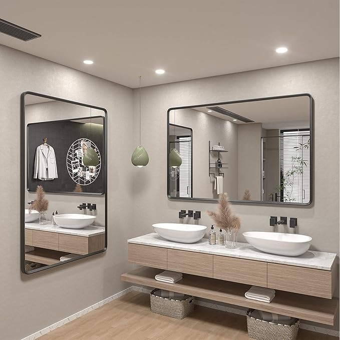 55x40 Inch Black Matte Framed Mirror