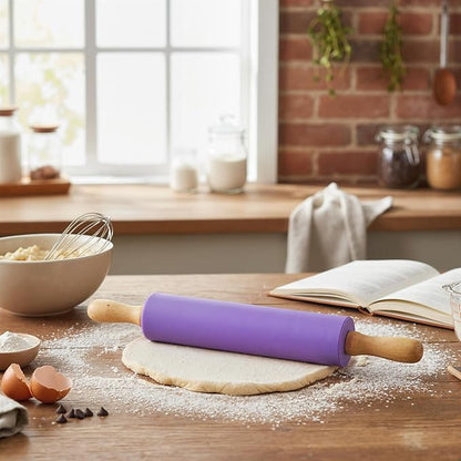 Koogel Rolling Pin for Baking, 12 Inch Non-Stick Silicone Surface, Wooden
