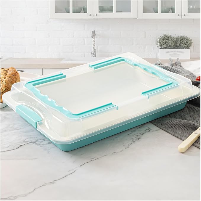 Sheet Cake Pan with Lid, Non-Stick Ceramic Coating Baking Pan, Oven Safe 450°F
