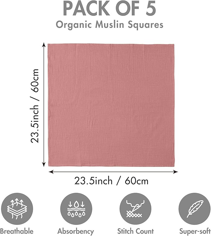 Muslin Receiving Blankets, Neutral Blanket Swaddling for Newborn Boys and Girls, 5 Pack Breathable and Skin-Friendly Swaddle Wrap for Infant Baby (Sweet Colors)