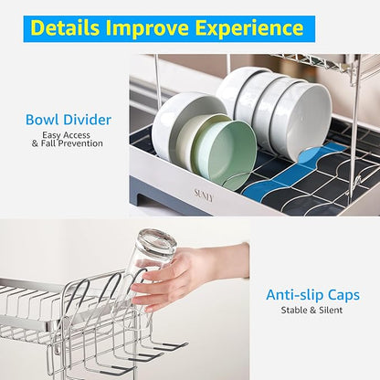 SUNLY Large Dish Drying Rack, 304 Stainless, Extra Large Drain Board