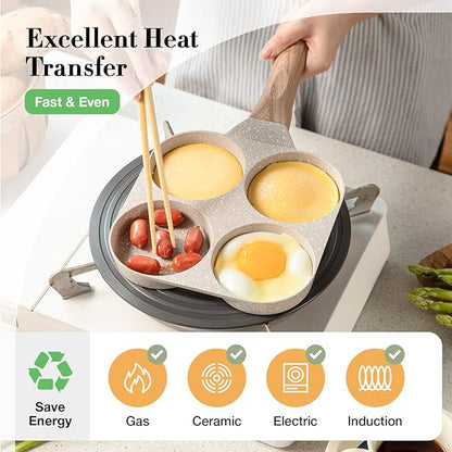 CAROTE Egg Pan Omelette Pan, 4-Cup Nonstick Granite Omelette Skillet