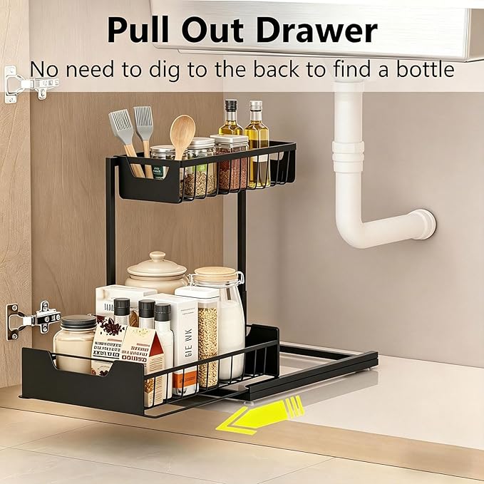 Ceetug Under Kitchen Sink Organizers and Storage Pull Out 2 Tier Metal Bathroom