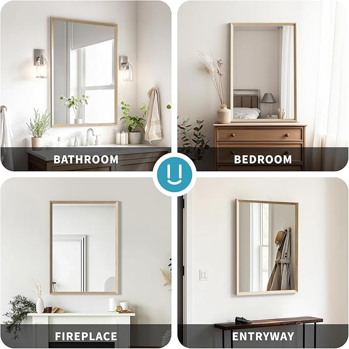 Oak Wood Effect Framed Wall Mirror, 22x30 Rectangle Mirror, Anti-desilvering