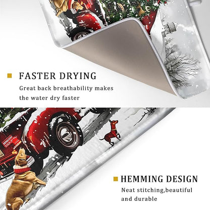 Red Truck Christmas Dish Drying Mat