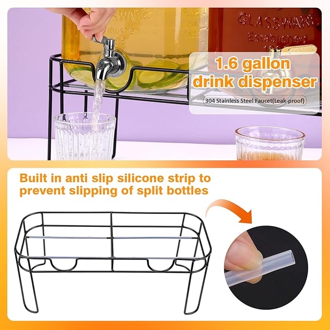 1.6 Gallon Glass Drink dispenser, Lemonade Dispenser