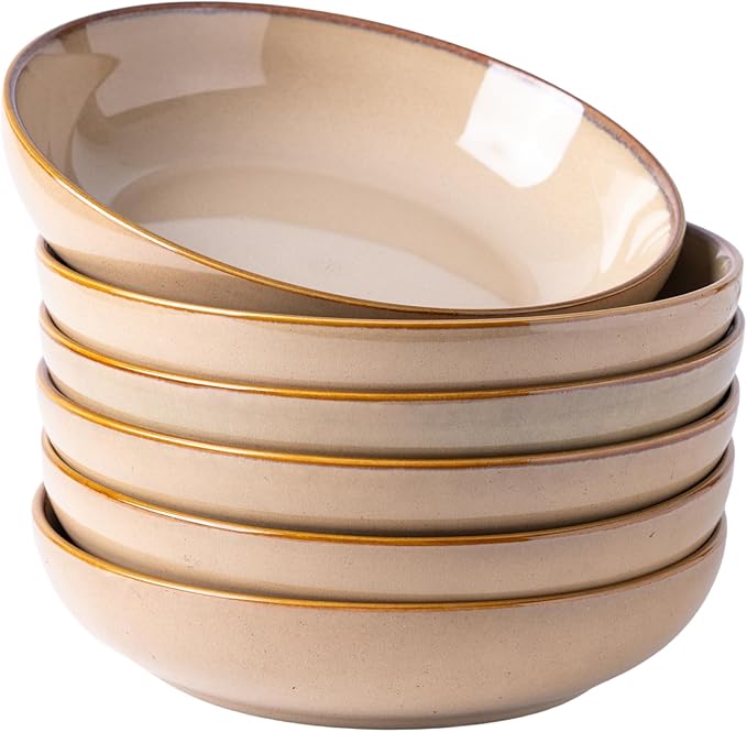 AmorArc 8.5'' Large Pasta Bowls, 36oz Ceramic Pasta Serving Bowls Set of 6 for Kitchen, Wide Bowls for Pasta,Salad,Oatmeal, Microwave Safe, Latte