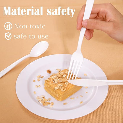 EI 360pcs White Plastic Silverware,Plastic Silverware Heavy Duty,Disposable Plastic Cutlery,Plastic Utensil Sets,Fancy Plastic Silverware include 120pcs Forks,120pcs Spoons and 120pcs Knives for Party