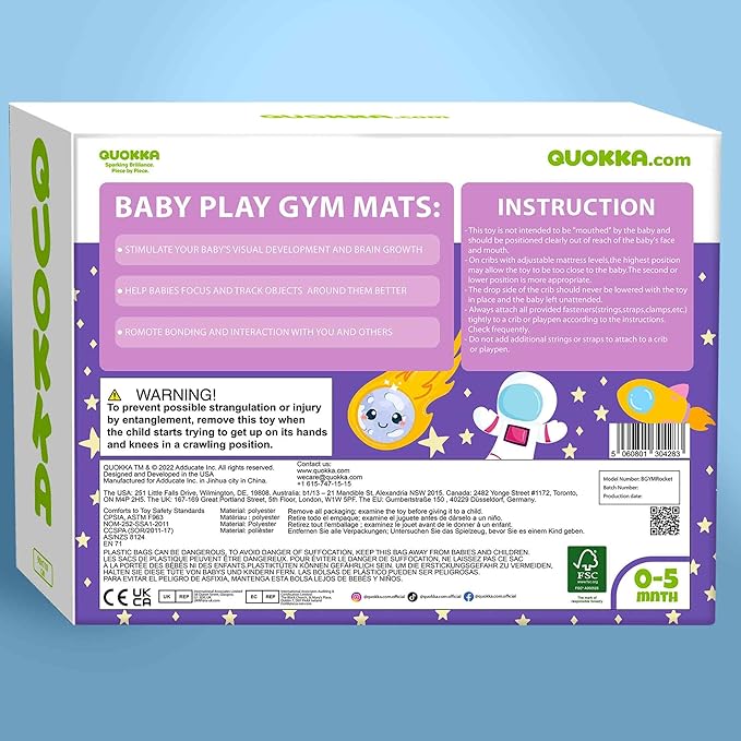 QUOKKA Baby Play Gym XL – Rocket-Shaped Baby Play Mat with 6 Large Sensory Toys – Tummy Time Mat for Infant Development – Machine Washable Newborn Essentials Must Haves – Gender Neutral Gift Items