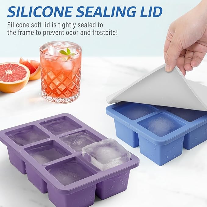 mossime Large Ice Cube Molds: 3pack Square Whiskey Silicone Ice Cube Trays