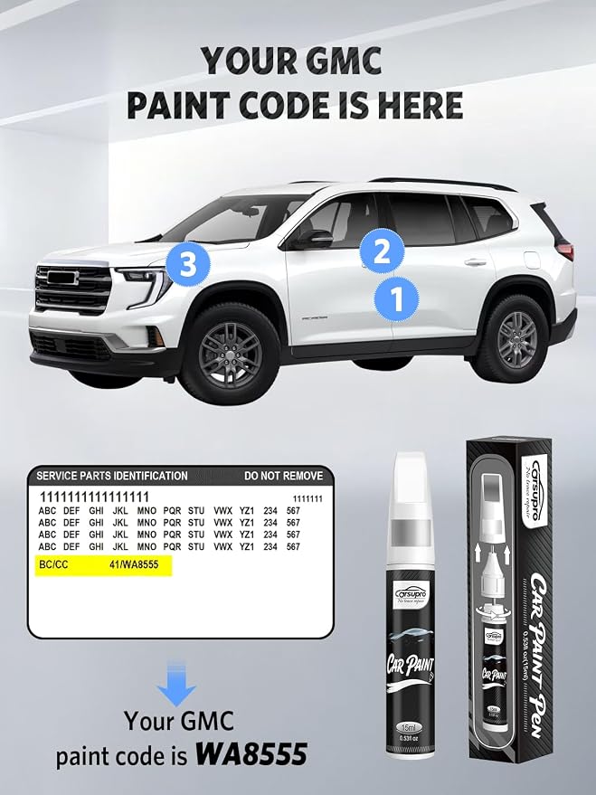 Summit White/Interstellar White(GAZ/WA8624) for GMC Touch Up Paint Pen, 2 in 1 Car Scratch Remover with Pen Tip and Brush, Precise Color Match for Car Paint Scratch Repair, Quickly and Easily Fix Chips and Nicks