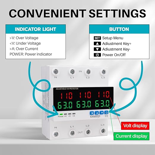 KNMIPJD Over Under Voltage Protection Device, 110V 63A Adjustable Circuit