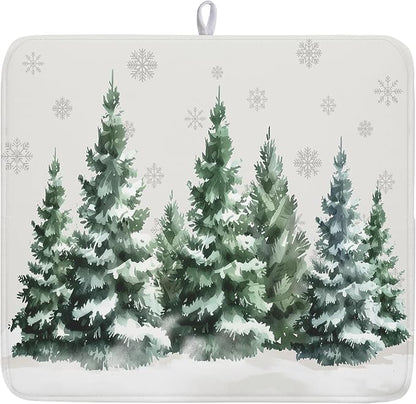 Christmas Dish Drying Mat 16x18 Inch Xmas Forest Tree Absorbent Dish Drainer