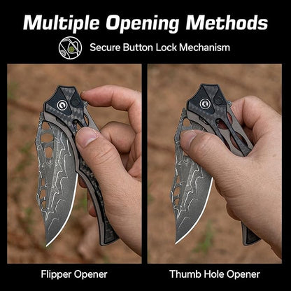 CIVIVI Pocket Knife for Men, Biophase Flipper Tactical Folding Knife, 3.48" Damascus Blade Aluminum with Carbon Fiber G-10 Handle, Lightweight Skeletonized EDC Knife for Camping Hunting, C23083C-DS1
