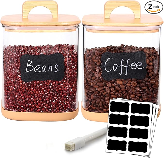 Large Glass Flour and Sugar Containers, Set of 2-100 oz Glass Laundry Pods Containers with Airtight Handle Lids, Square Glass Jars with Bamboo Lids for Laundry Room Organization (Small)