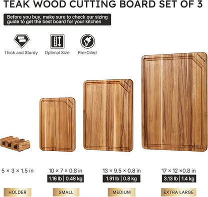 3 Pack Teak Wood Cutting Board Set