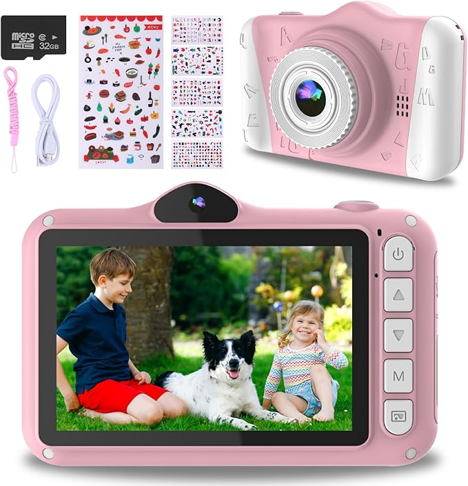 Kids Digital Camera, 12MP Children's Camera for Boys and Girls, 1080P Rechargeable Camera for Kids with 32GB TF Card, USB Charging 8X Zoom No Games.