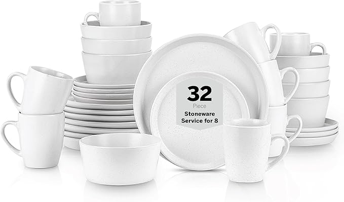 Stone Lain Albie 32-Piece Dinnerware Set Stoneware, White Speckled