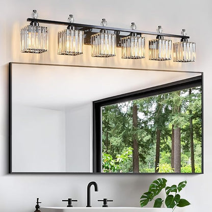 FDPBY Vanity Lights 6-Light Modern Crystal Vanity Light Plating Black Bathroom