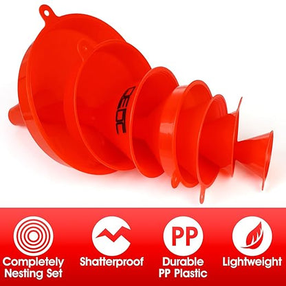DEDC Oil Funnels Plastic Set for Car Automotive Kitchen Mini Small Large Red
