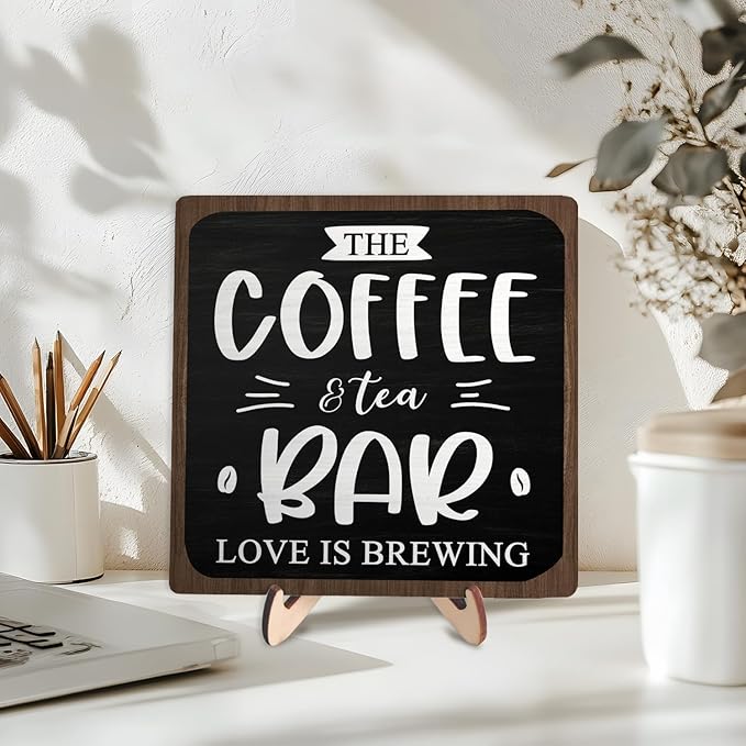Coffee Bar Decor Sign, Rustic Wooden Plaque