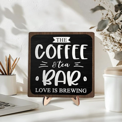 Coffee Bar Decor Sign, Rustic Wooden Plaque