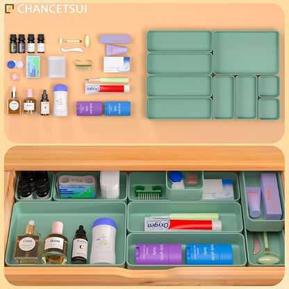 CHANCETSUI 9 Pcs Stackable Drawer Organizer Trays Set, Desk Drawer Organizer