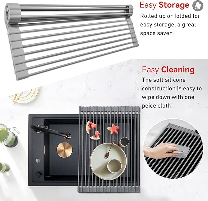 MERRYBOX Roll Up Dish Drying Rack, Over The Sink Dish Rack Foldable,