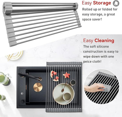 MERRYBOX Roll Up Dish Drying Rack, Over The Sink Dish Rack Foldable,