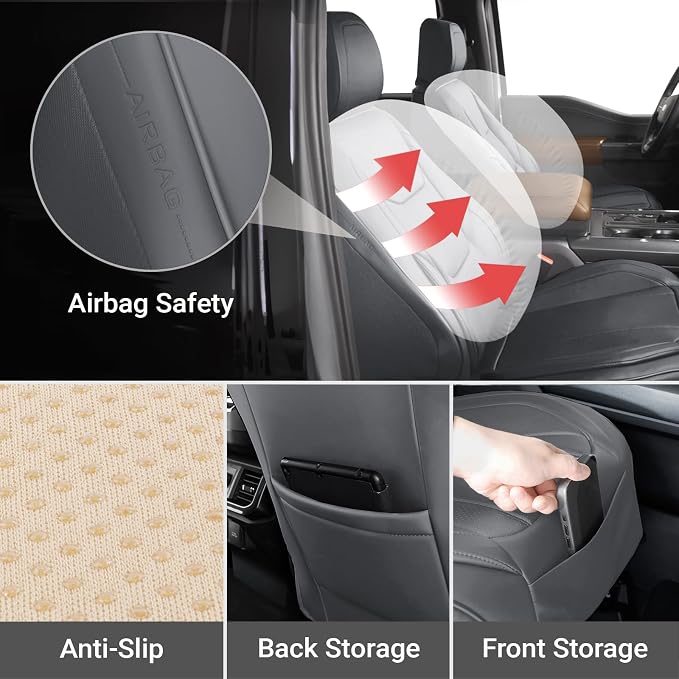 Coverland Custom Fit Car Seat Covers for SUV Compatible with [Grand Cherokee, Explorer, Escape, Mustang Mach E] Premium Waterproof Non-Slip Interior Seat Protector [Front Dark Gray - Size Chart A18]