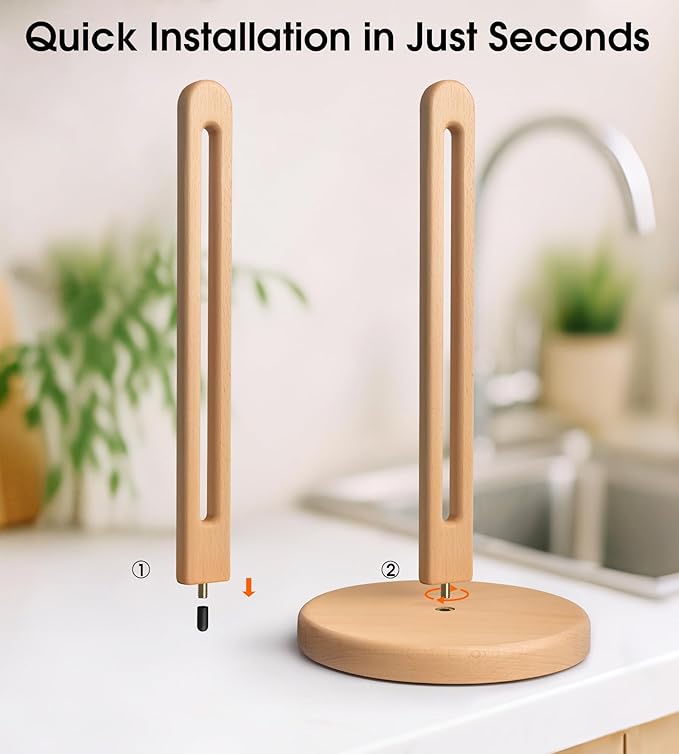 KitchLife Wooden Paper Towel Holder Countertop, 6.5" Jumbo Base, Fits Jumbo