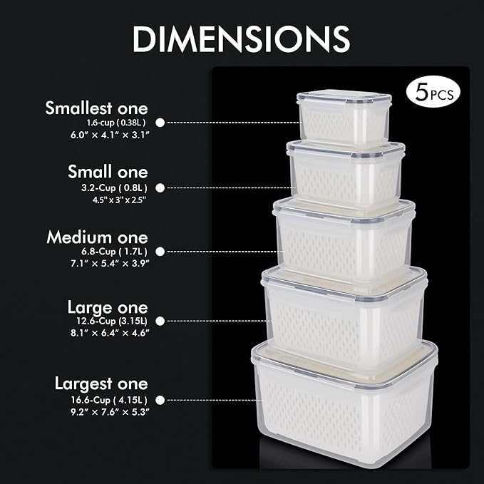 HOTEC 5-Pack Large Fruit Storage Container
