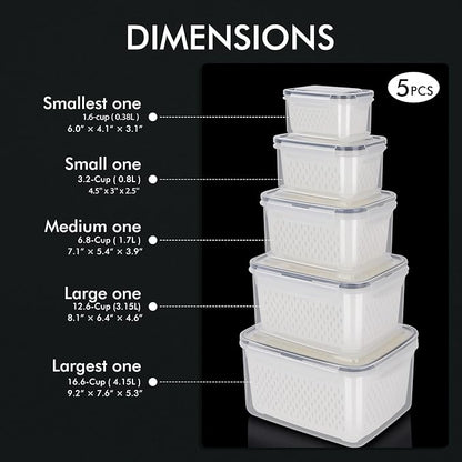 HOTEC 5-Pack Large Fruit Storage Container