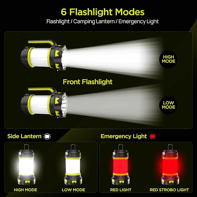 Rechargeable Flashlights Camping Lantern,6 Modes LED Bright Flashlight 3000mAh Battery, IPX4 Waterproof, Emergency Flashlight Lantern for Outdoorï¼?Hurricane, USB Cable Included-1 Flashlight
