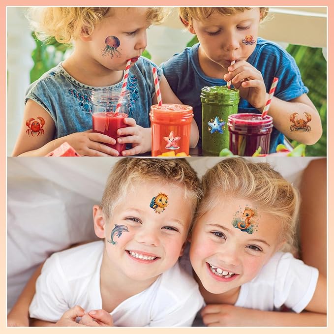 102 PCS Individually Wrapped Ocean Animals Temporary Tattoo for kids - Cute Sea Creature Temporary for Girls Boy Body Arm Shoulder Cute Tattoos Stickers, Birthday Party Supplies Gifts for Kids