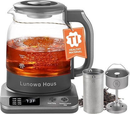 Titanium & Glass Electric Tea Kettle & Tea Maker, Pro Steam Extraction