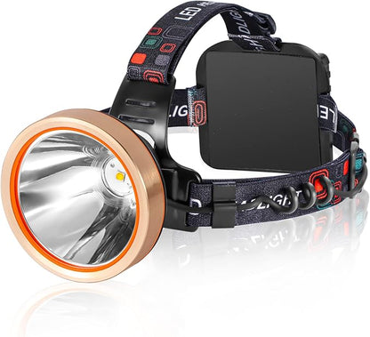LED Rechargeable Headlamp, Super Bright Waterproof Headlight Spotlight, Hard Hat Flashlight for Coon Hunting, Fishing, Camping, Hiking, Dog Walking, Outdoor Running, Emergency Work Lighting