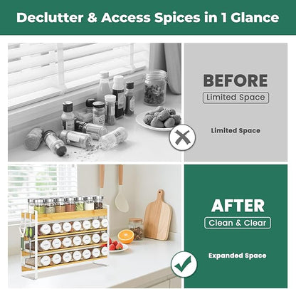 EsLuker.ly Spice Seasoning Rack Organizer Kitchen Countertop, 4 Tier Bamboo