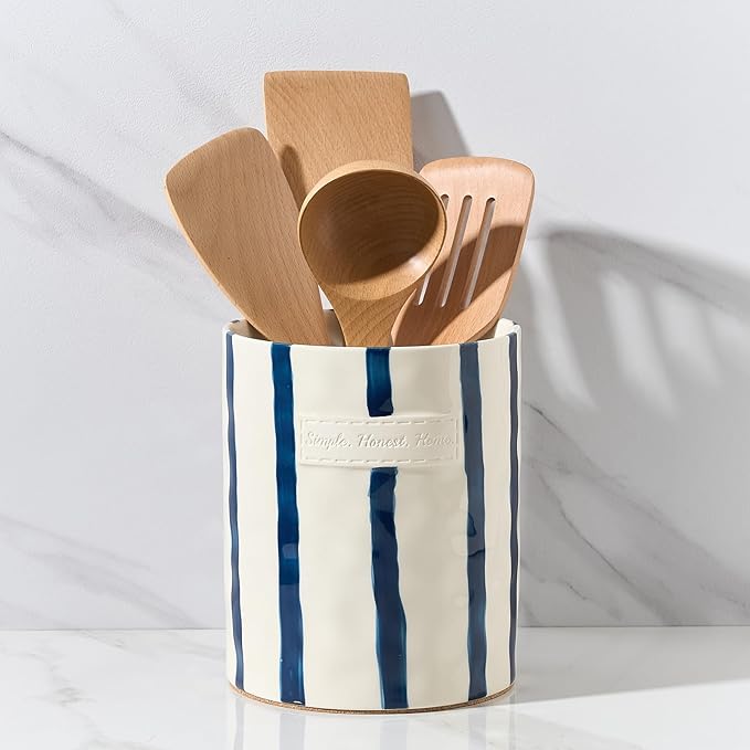 JIEMEI HOME Kitchen Utensil Holder, 7.2" Ceramic Stable Utensil Crock