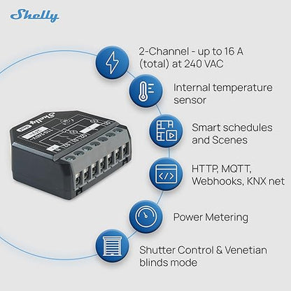 Shelly 2PM Gen4 | Wi-Fi, Zigbee & Matter 2-Channel Smart Relay Switch