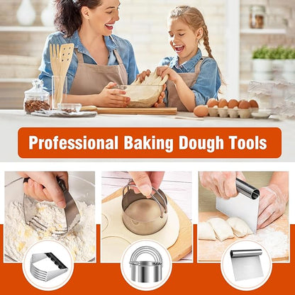 Stainless Steel Biscuit Cutter Set, Pastry Scraper and Dough Blender, Sturdy &