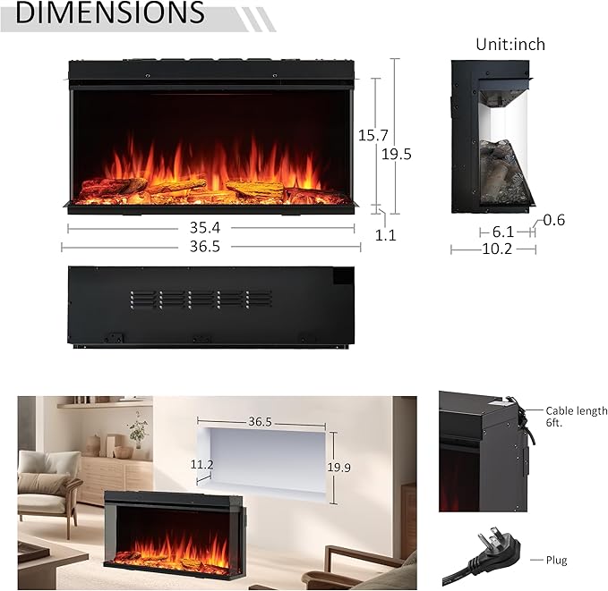 LegendFlame 35" W Smart Build in Electric Fireplace Insert, 1-2-3 Sided View