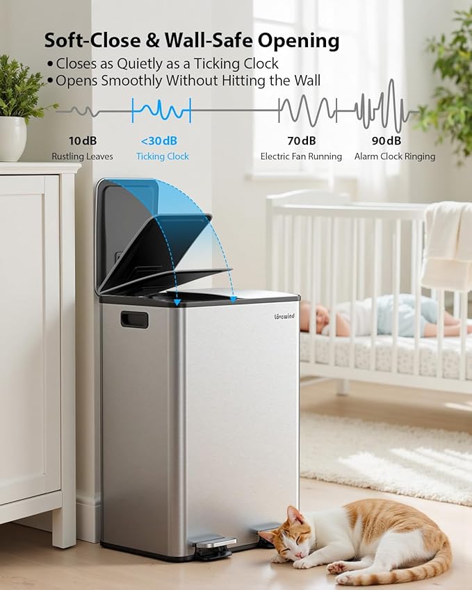 Lovewind Kitchen Trash Can, 2 x 8 Gallon Stainless Steel Trash and Recycle Bin