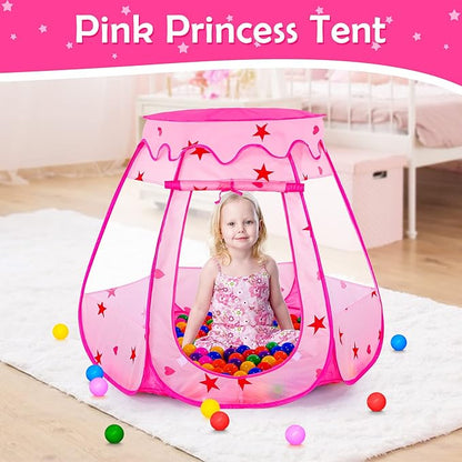 Baby Ball Pit for Toddler with 150 Balls, Kids Pop Up Play Tent for Girls, Princess Toys for Children Indoor & Outdoor Playhouse with Carry Bag (Pink: 7 Bright Colors, 109x90cm/150 Balls)
