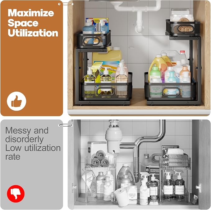 2 Pack 17.3IN-Depth Under Sink Organizer