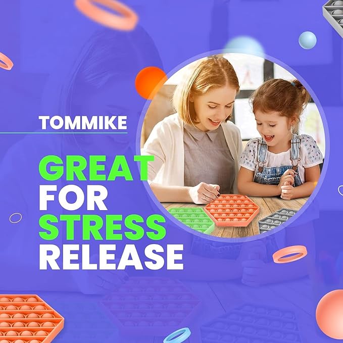 TOMMIKE Hexagon Push Pop Fidget Toy Bubble Sensory for Anxiety & Stress Relief Special Needs Autism Learning Office School Game Crafts Kids Adults (White)
